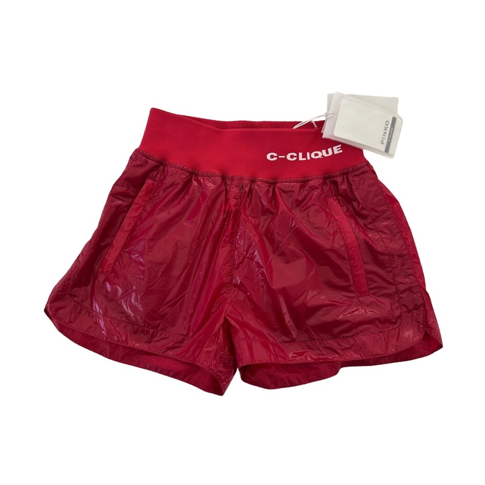 PINKO C-Clique Laminated Shorts Red Tecno Laque Shorts High Waist NWT size XS